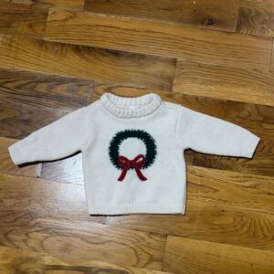 Carters Cream Sweater with Wreath and Bow Design